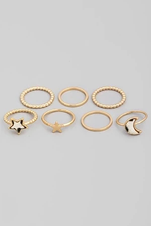 Delicate Animal Print Moon Star Ring Set