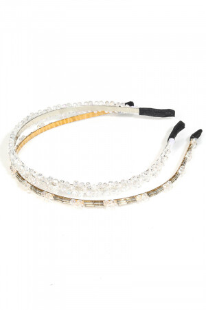 MMH8342   Clear Flower Beaded Headband Set
