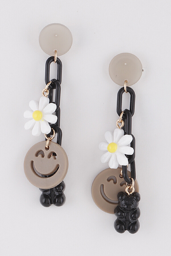 FE6158   Happy Charms Chain Earrings, Color: Black
