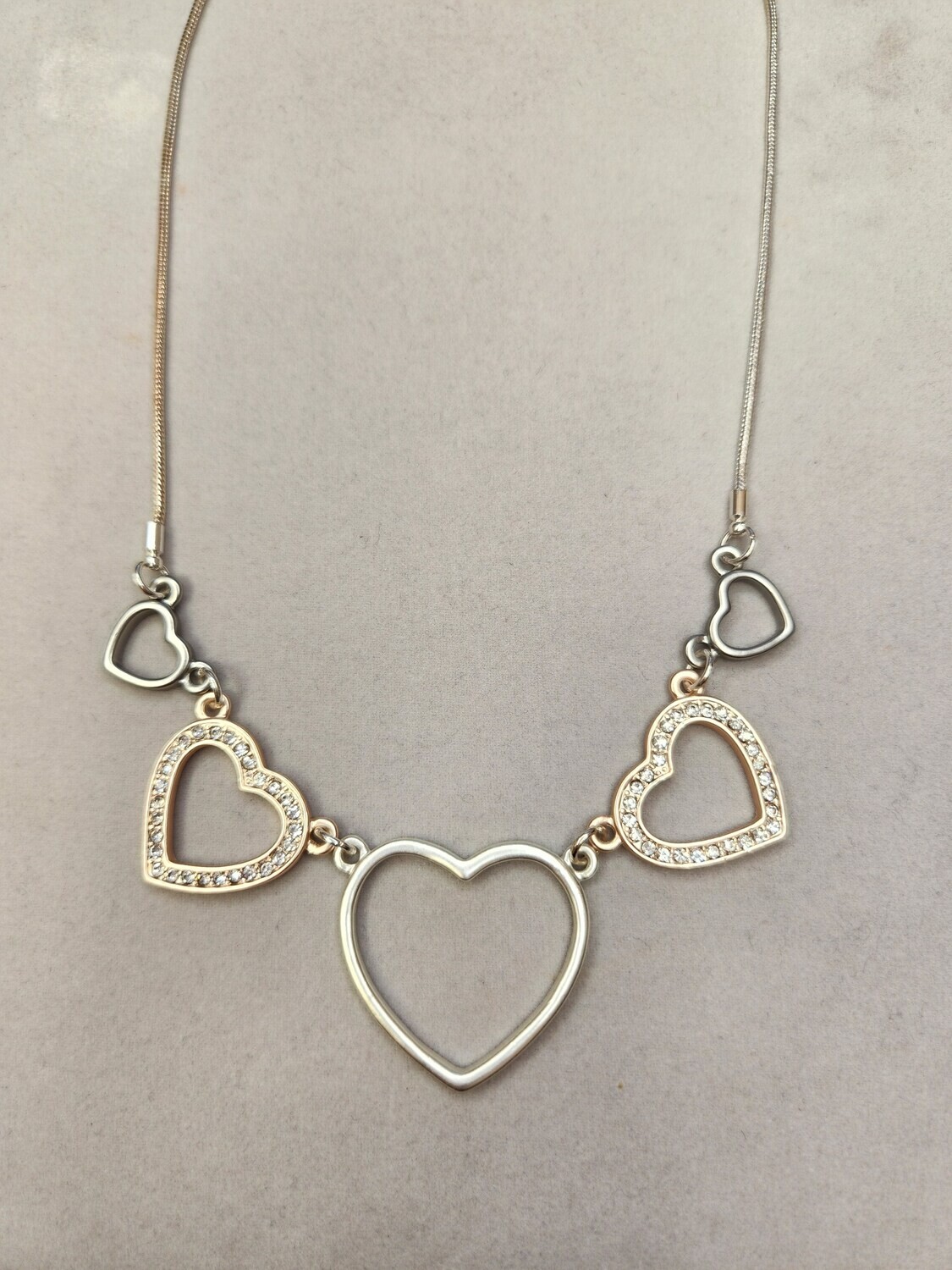 Silver and Rose Gold Rhinestone Hearts Short Necklace
