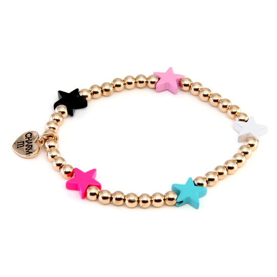 Charm It!   Gold Bead Multi Star Stretch Bracelet