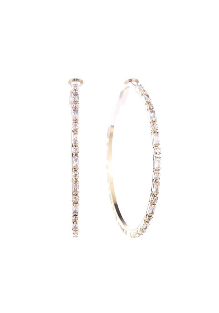 26903-50   50MM Cubic Zirconia Begauette Hoop Earring, Color: Gold