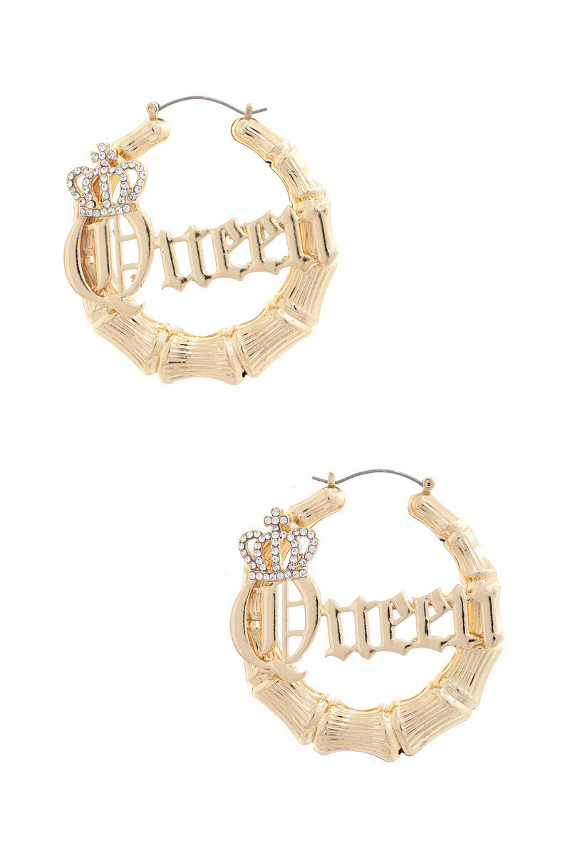 KE-3287   Queen Bamboo Metal Hoop Earrings   Gold