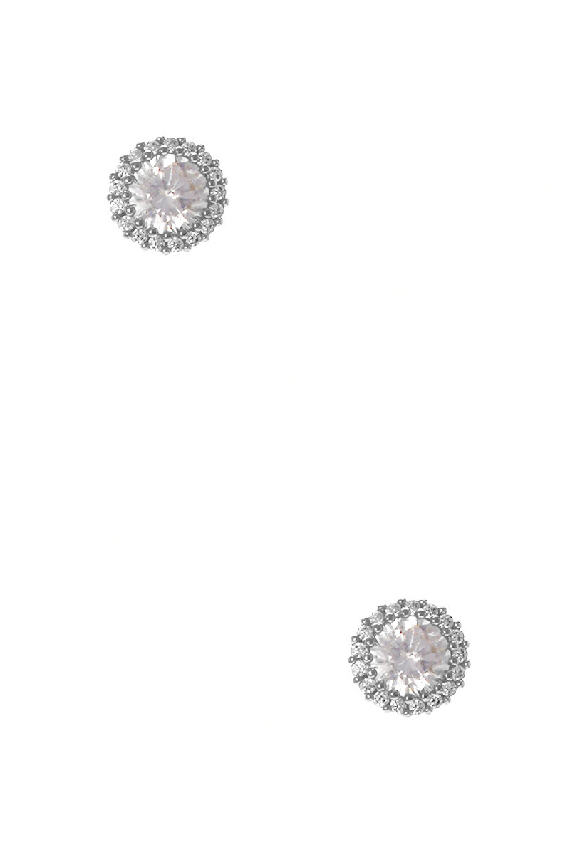 26135   Cubic Zirconia Round Shape Framed Stud Earring   Silver