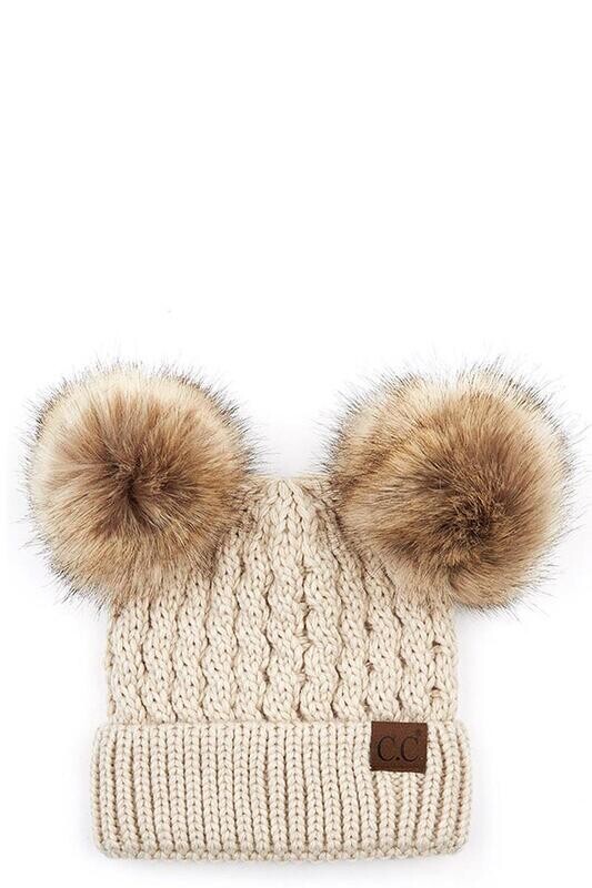 HAT-2055 CC KNIT DOUBLE POM BEANIE