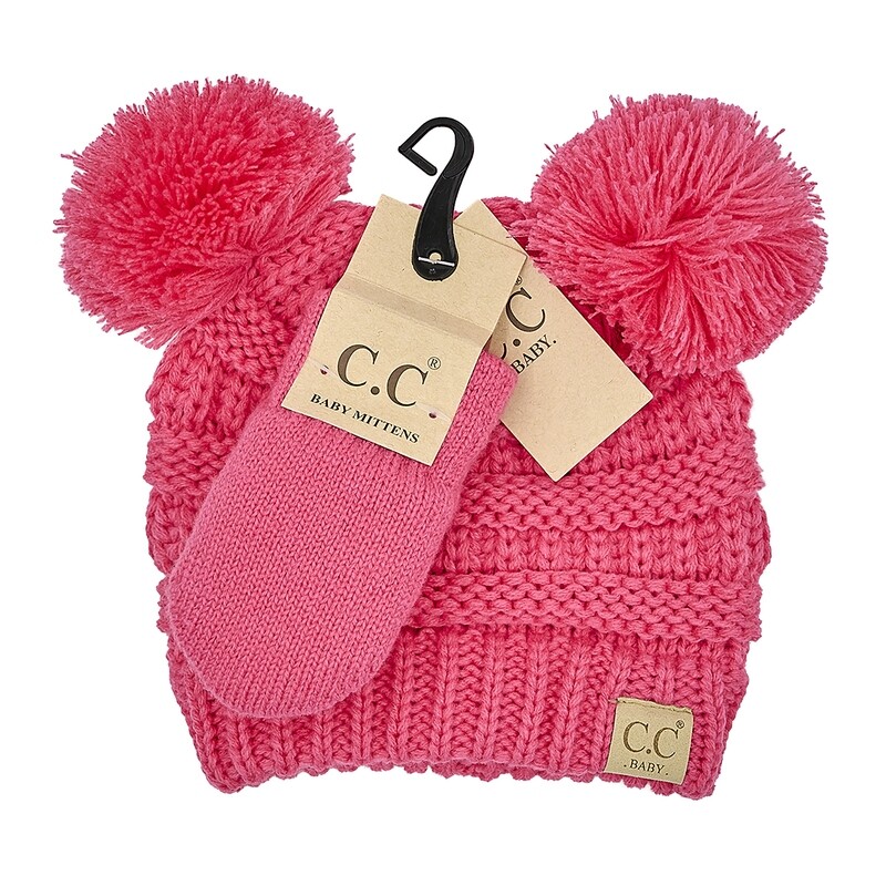 CC SOLID RIBBED BABY BEANIE HAT AND MITTEN SET