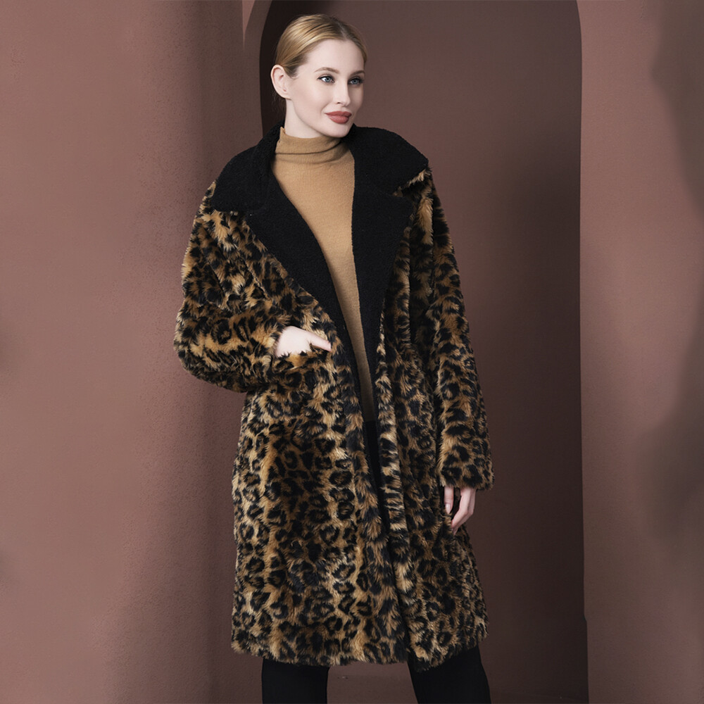 P-6086 Faux Fur Leopard Coat OS