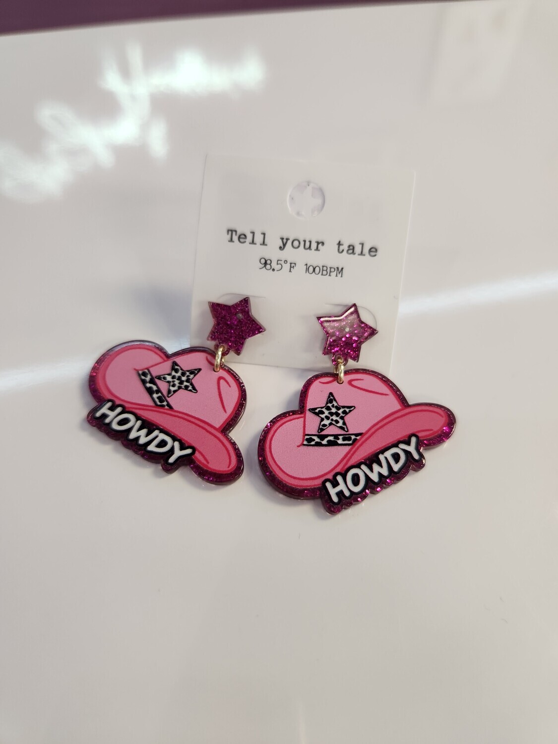 EE-3877 Star Howdy  Earrings Pink