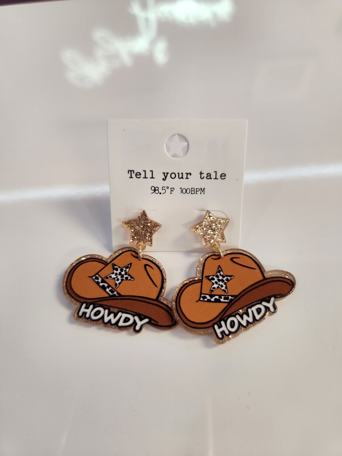 EE-3877 Star Howdy  Earrings Brown