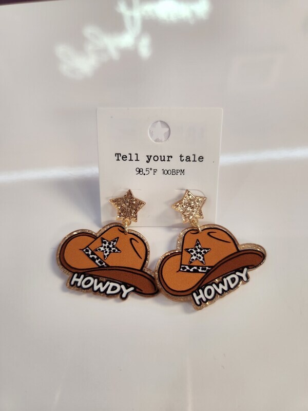 EE-3877 Star Howdy  Earrings Brown