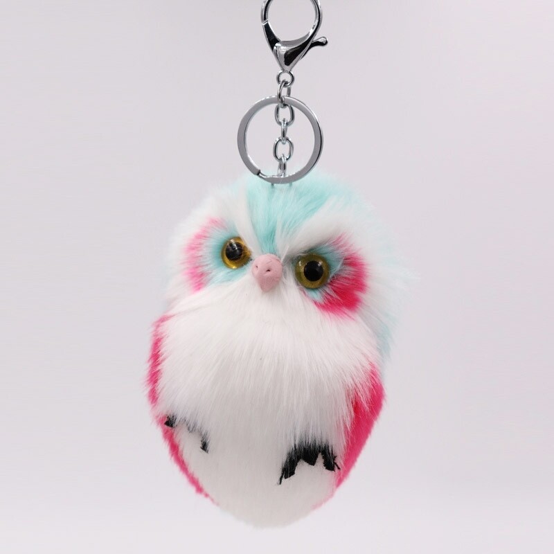 K1303 Owl Keychain Green-Pink