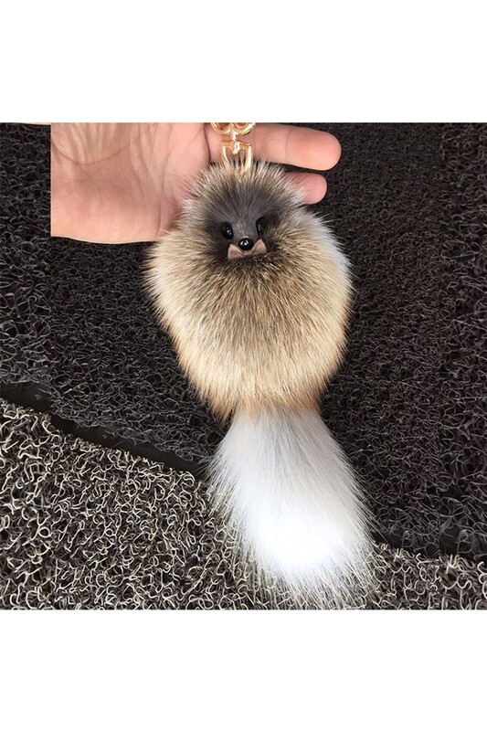 K1299 Fox Plush Keychain Brown-White