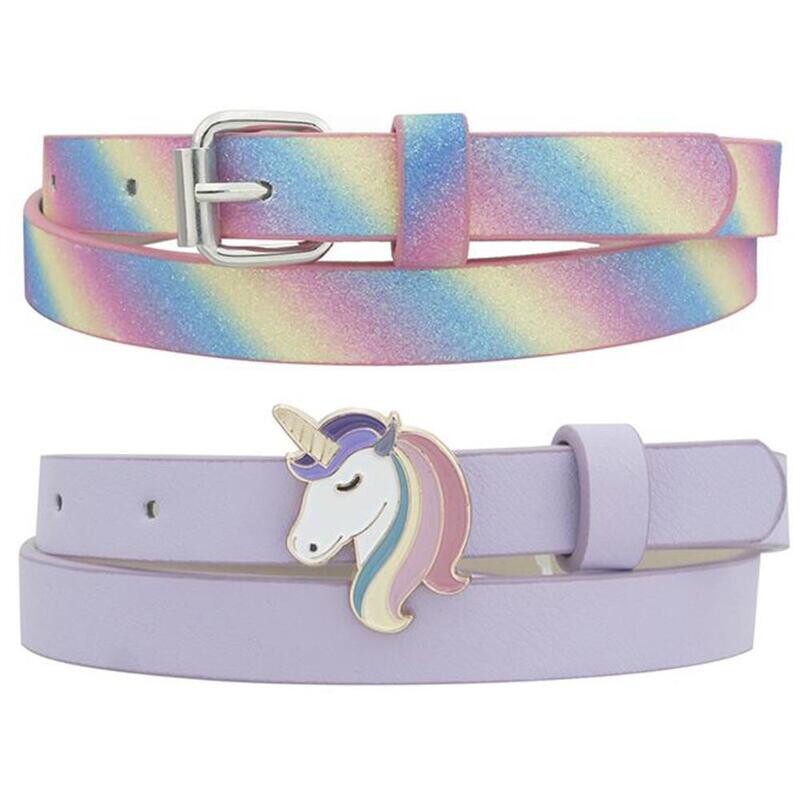 Girls Enamel Unicorn &amp; Rainbow Belt Set