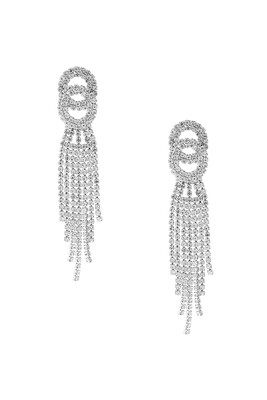 Fashion Rhinestone Joined Circles Dangle Earrings Silver