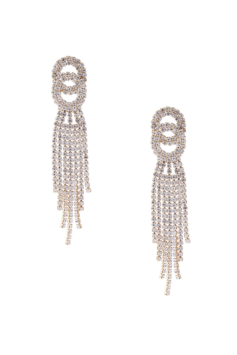 Fashion Rhinestone Joined Circles Dangle Earrings Gold