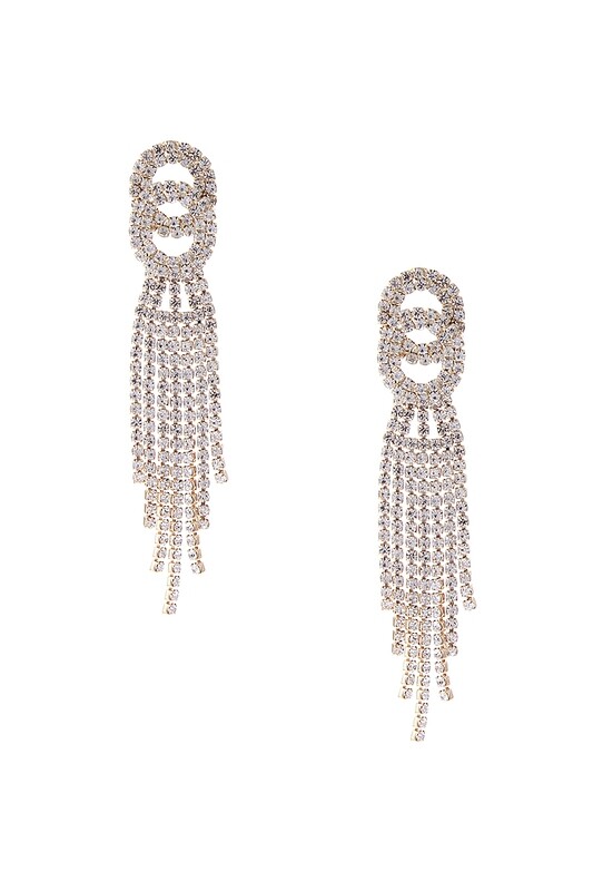 Fashion Rhinestone Joined Circles Dangle Earrings Gold