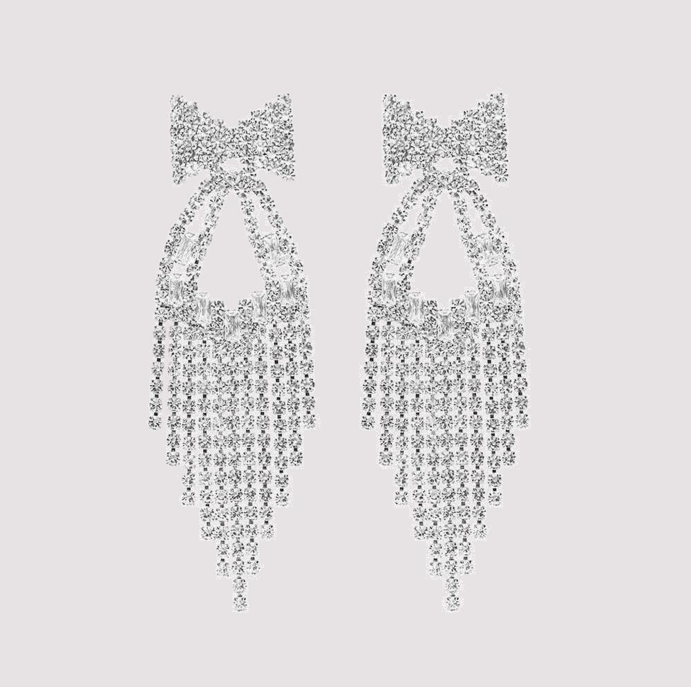 28063 Bow Chandelier Earrings Silver