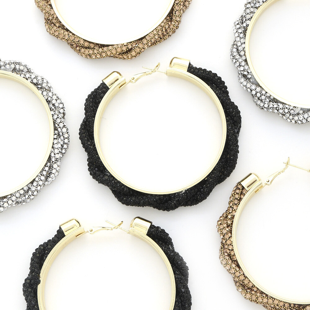ME-04 Rhinestone Rope Earring Black
