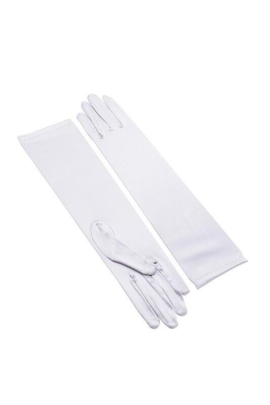 White Elbow Length Satin Gloves OS