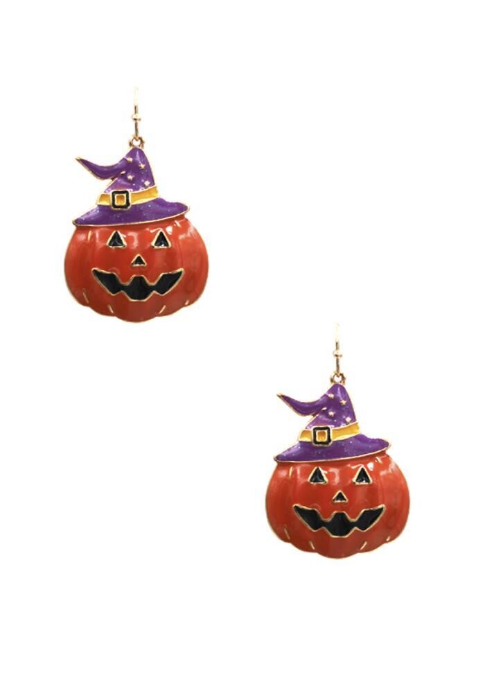 ME-90032 Halloween Pumpkin Earrings With Purple Hat