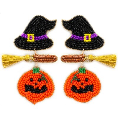 13-6524 Halloween Hat Broom Earrings