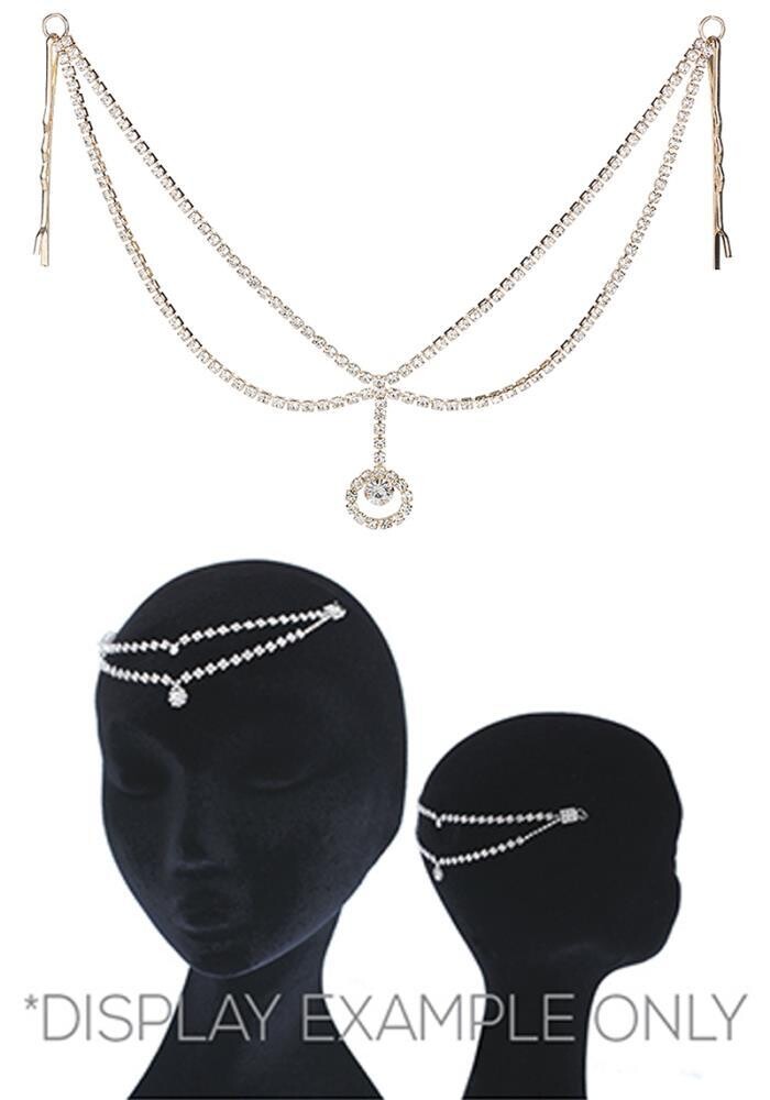 71744 Rhinestone Drape Round Drop Hair Chain