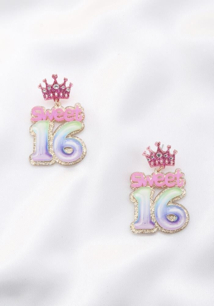 ME-90469 Sweet 16 Glitter Resin Dangle Earring Pink
