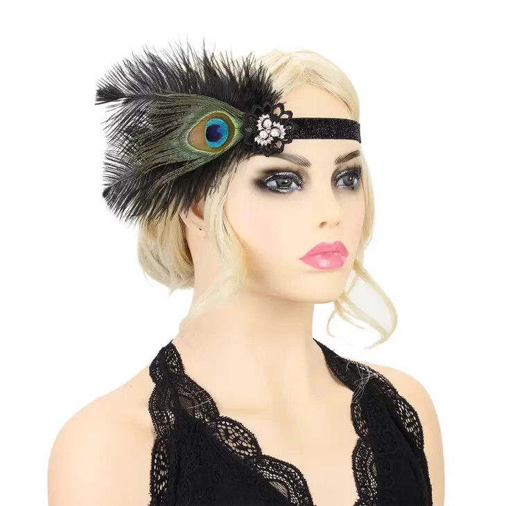 GAS10653 Sparkle Peacock Feather Headband