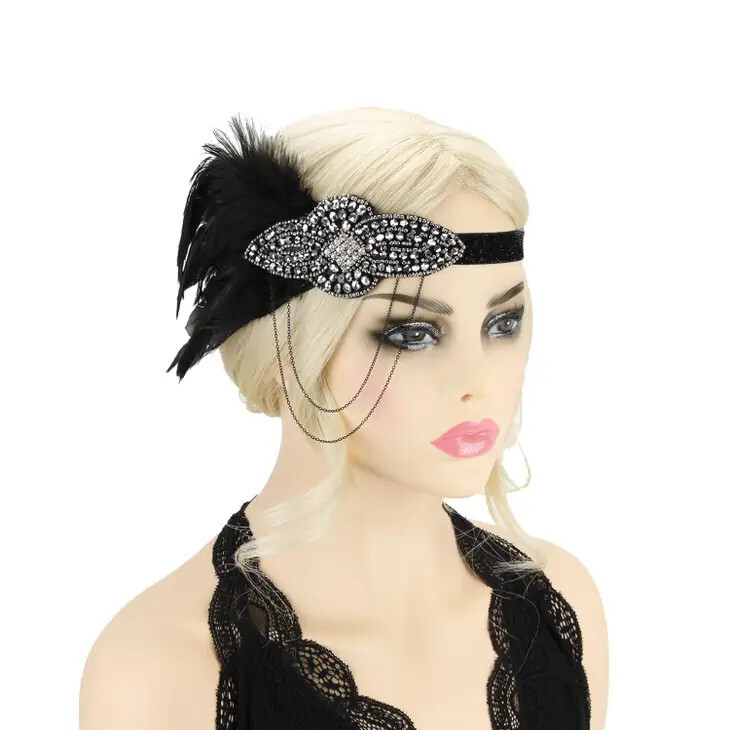 GAS10663 Gatsby Feathered Headband Silver