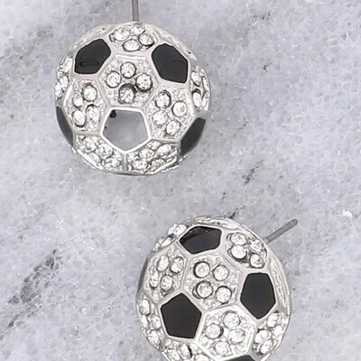 Rhinestone Pave Soccer Ball Post Stud Earrings