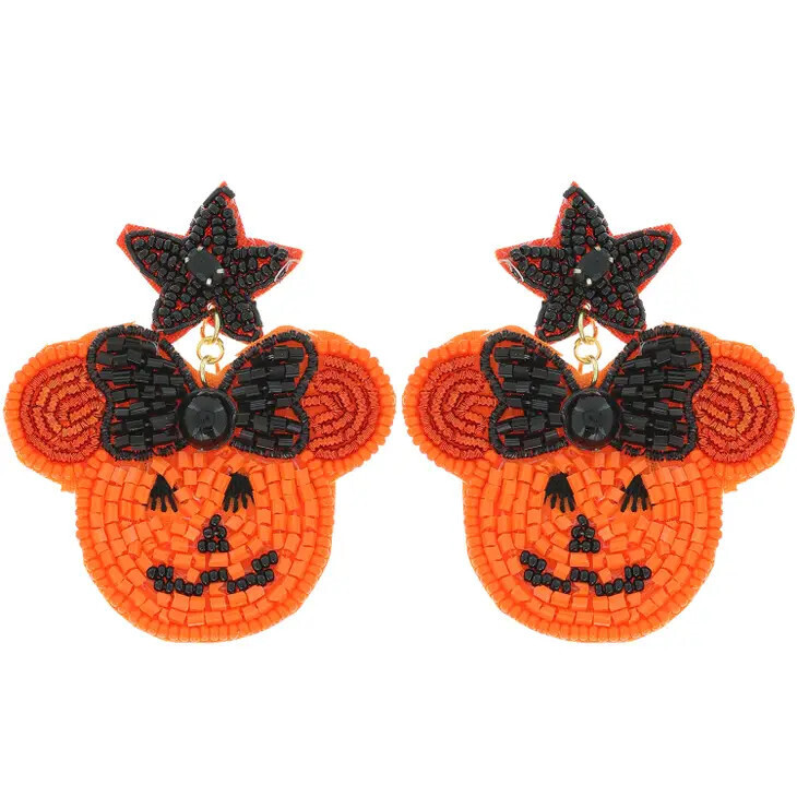 E8836OR Jack O Lantern Beaded Earrings