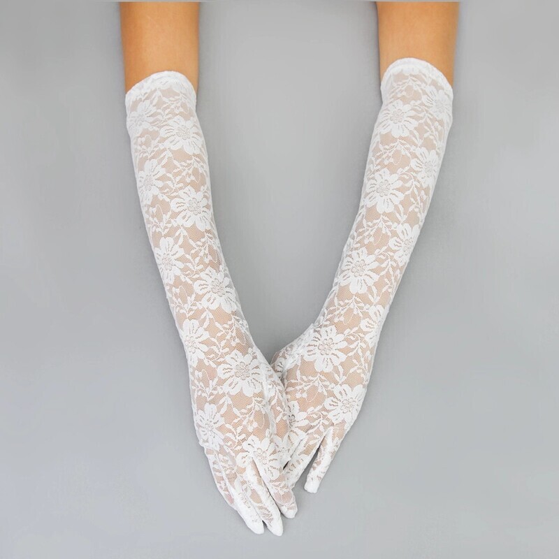 GLV962WH Long Lace Gloves White
