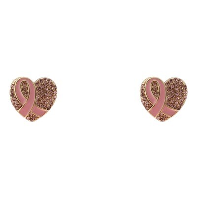 EE-1726 Heart Pink Ribbon Earrings