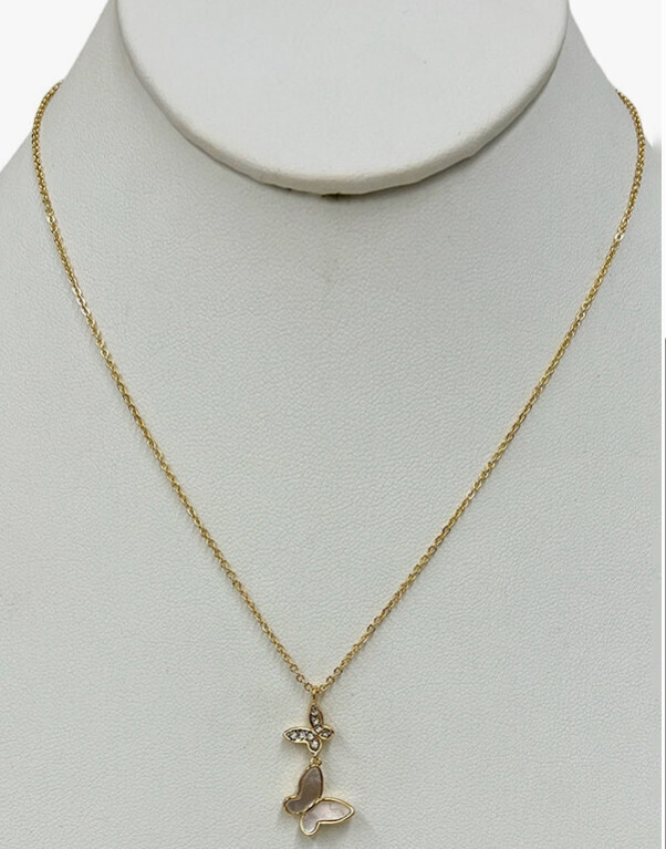 203740 Butterfly Double Pendant Necklace Gold