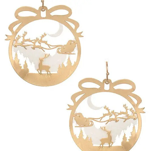 Santa Sleigh Round Dangle Earring