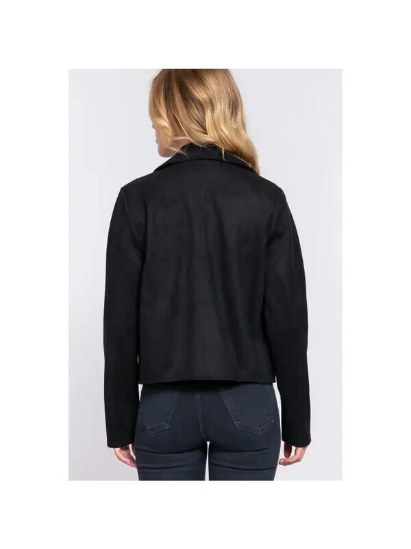 Long Slv Open Front Faux Suede Jacket