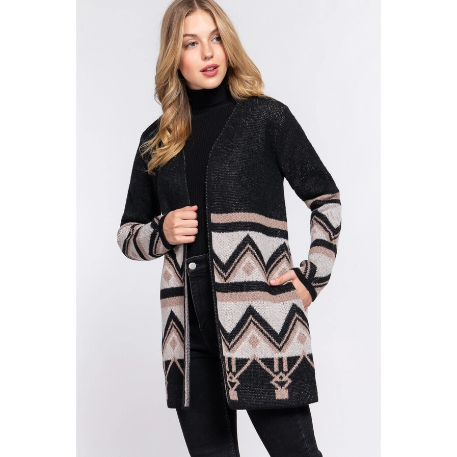 Tribal Pattern Jacquard Sweater, Color: Camel/Black, Size: Small