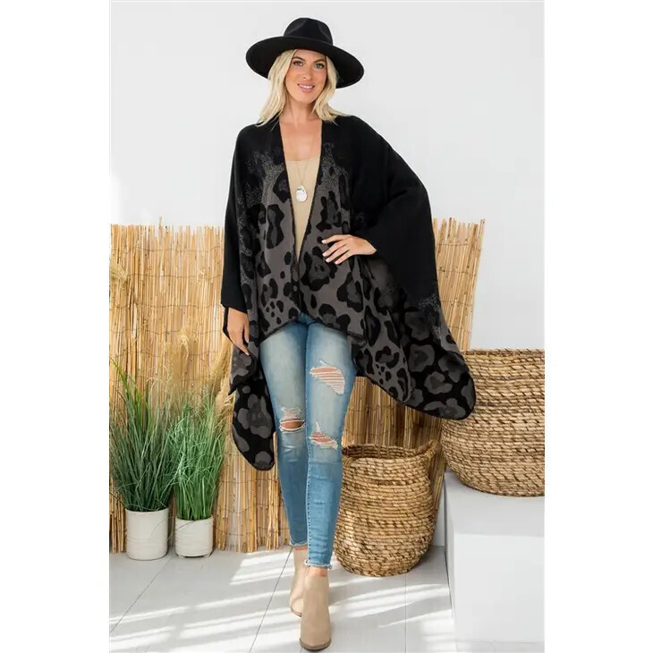 HDF3986BK Leopard Print Warmer Kimono Black