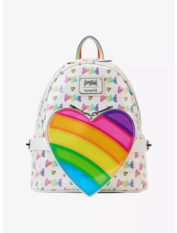 LOUNGEFLY Lisa Frank Logo Heart Detachable Rainbow Bag Backpack