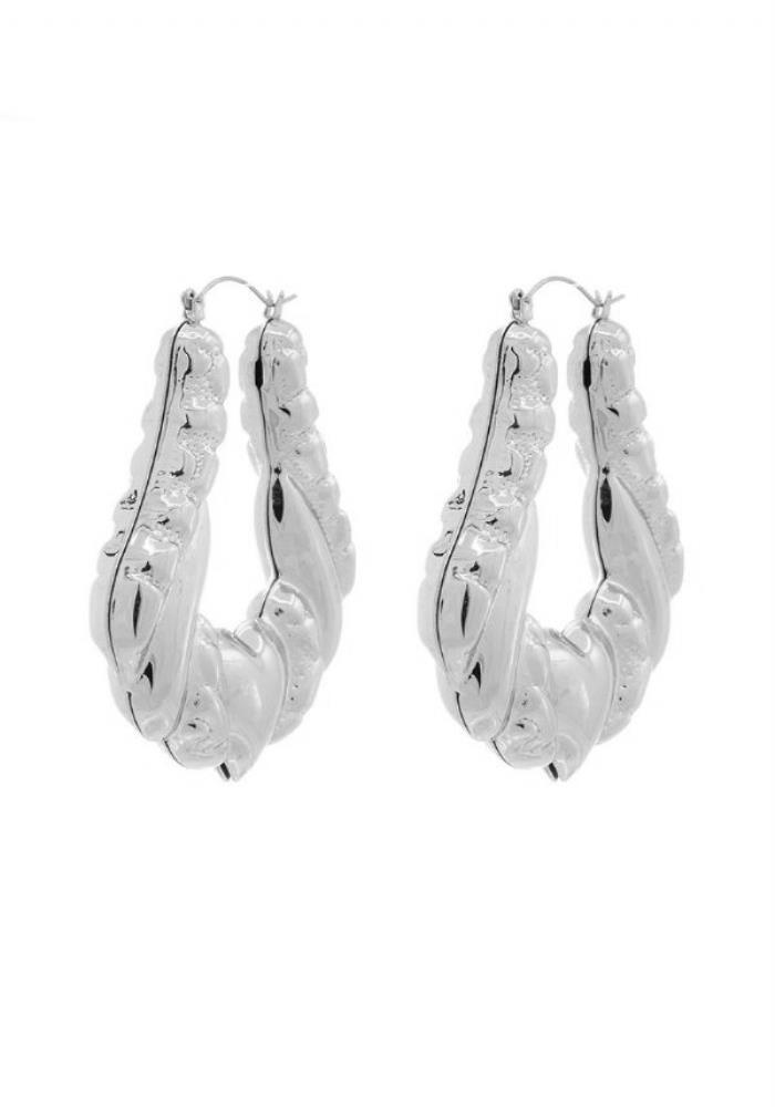 KE-5043 Chunky Metal Hoop Earrings Silver