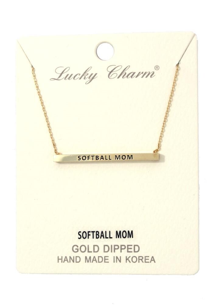 N-4661 &quot;Softball Mom&quot; Inspiration Metal Bar Necklace Gold