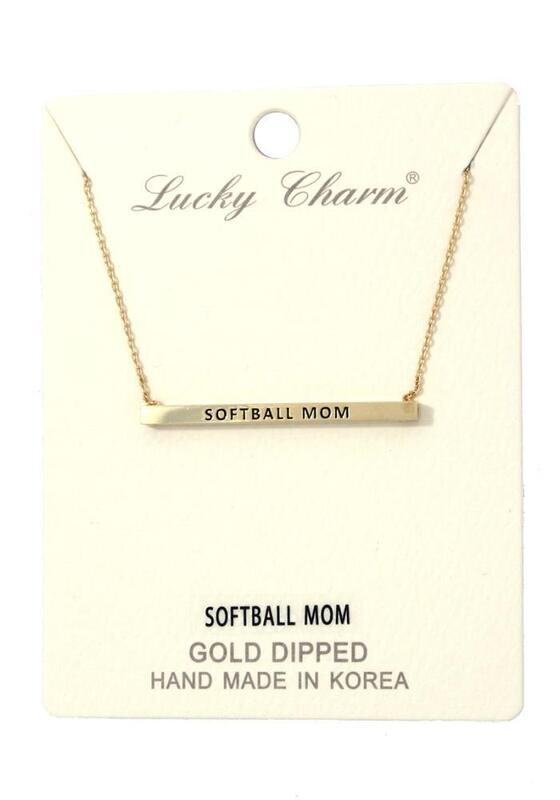 N-4661 "Softball Mom" Inspiration Metal Bar Necklace Gold