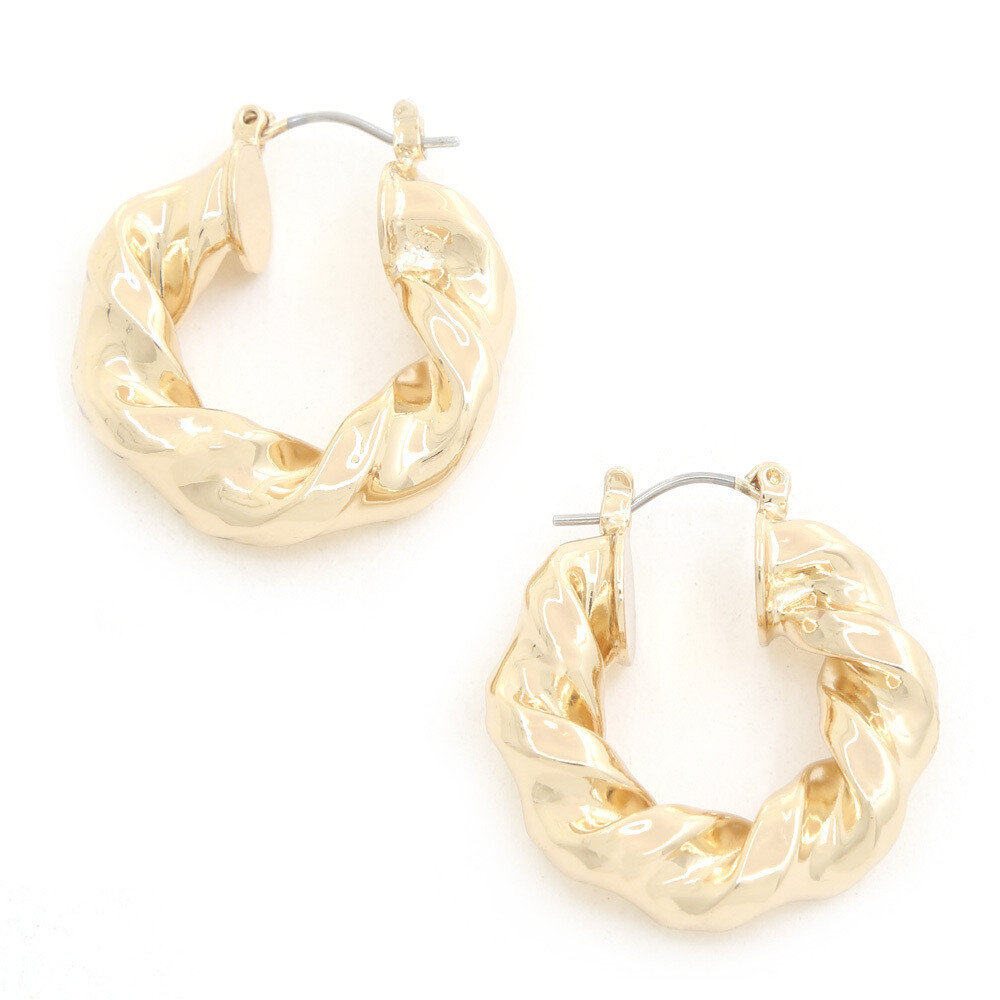JED-644 Twisted Puff Hoop Earring Gold