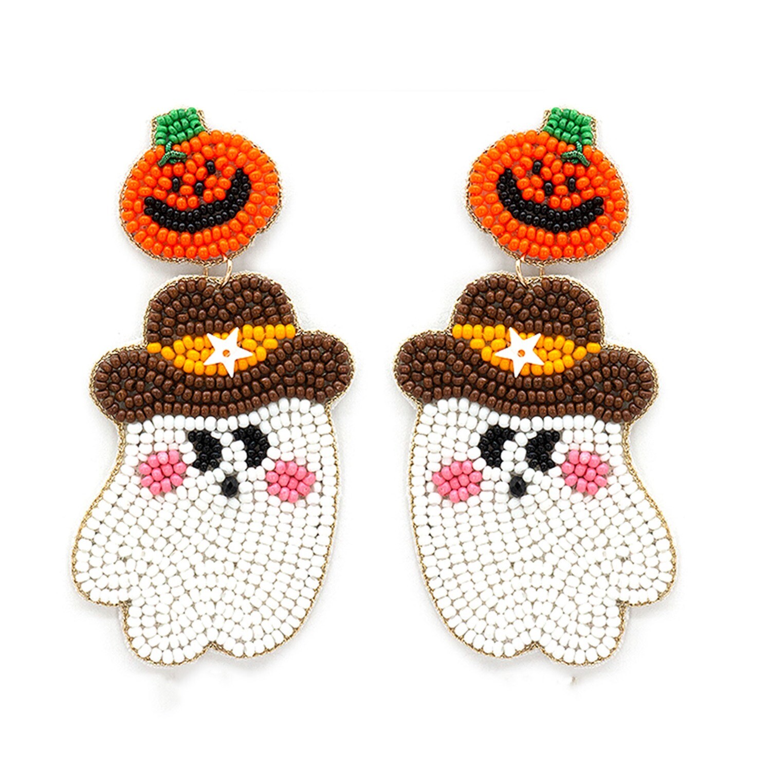 13-6485 Halloween Seed Bead Cowboy Ghost Dangle Earrings