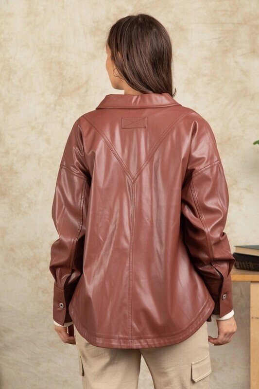 NJ90140-Faux Leather Oversized Casual Shacket Jacket