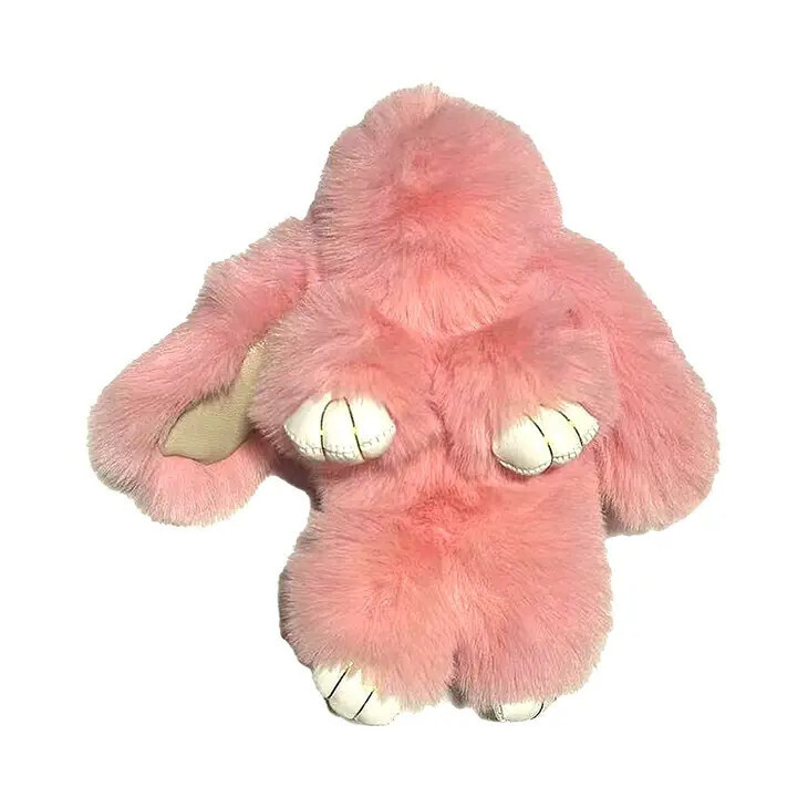 5.5 Inches Long Hair Soft Pompom Bunny Keychain Light Pink