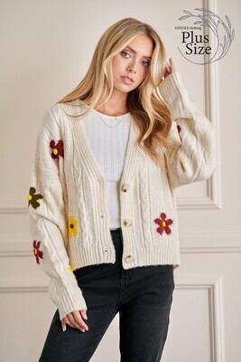 Plus Cable Knit Textured Sweater Cardigan Cream