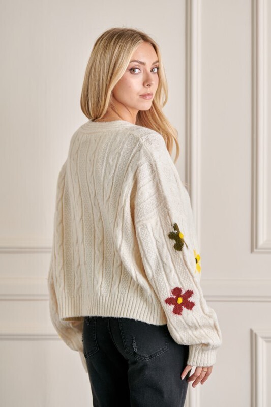 Plus Cable Knit Textured Sweater Cardigan Cream
