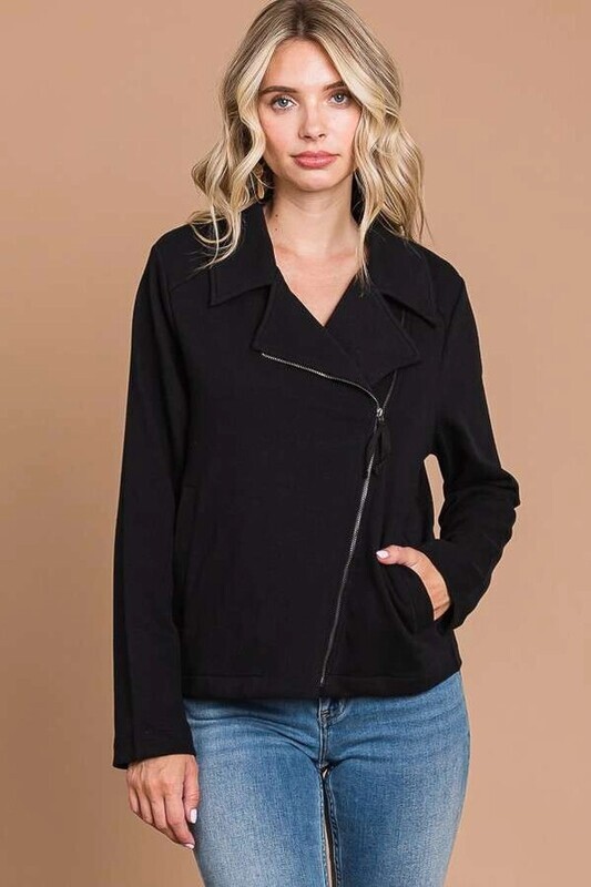 CJJ1851L-Front Zipper Detail Blazer
