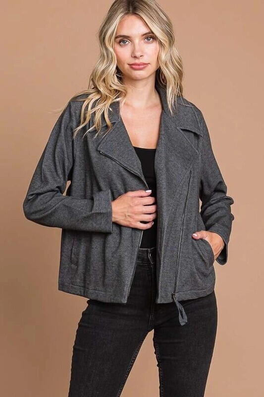 CJJ1851L-Front Zipper Detail Blazer
